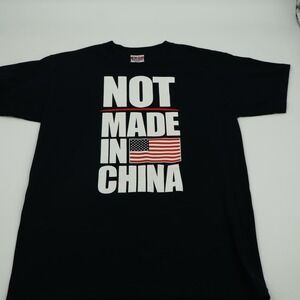 Bayside Not Made In China Graphic T-Shirt Mens Large Black USA Cotton‎
